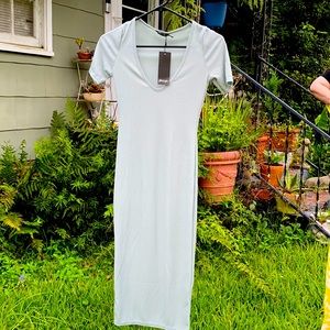 Baby blue body con midi dress